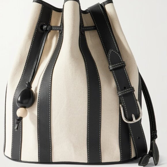 Hunting Season, extra large, leather-trimmed striped canvas bucket bag, black - Picture 1 of 4